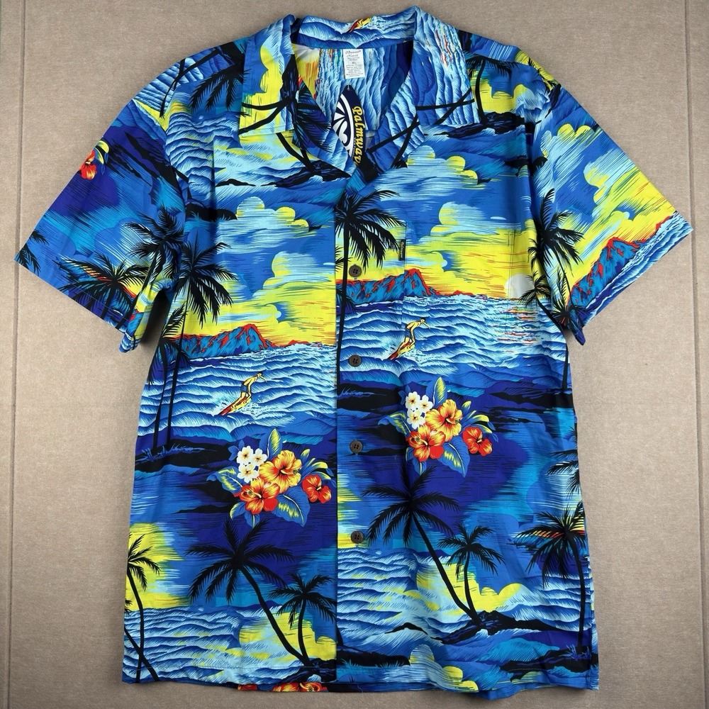 Palmwave Hawaii Shirt XL Men's Cotton Aloha Beach Sunset‎ Surf Floral Top